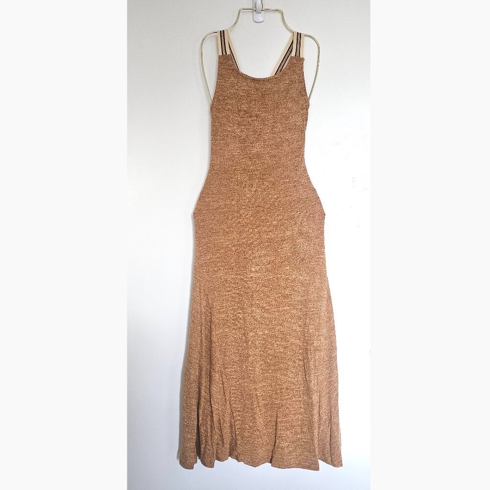 NEW Lena Strappy Sleeveless Open Back Stretchy Marled Knit Maxi Dress S Rust